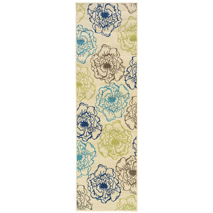 Caspian Ivory Blue Modern & Contemporary Floral Indoor/Outdoor Rug