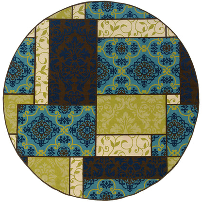 Caspian Brown Blue Transitional Patchwork Indoor/Outdoor Rug