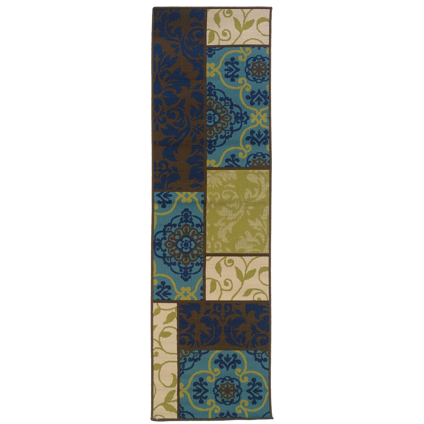 Caspian Brown Blue Transitional Patchwork Indoor/Outdoor Rug