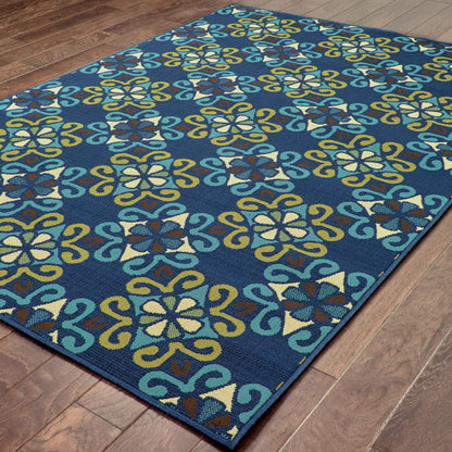 Caspian Blue Green Casual Floral Indoor/Outdoor Rug