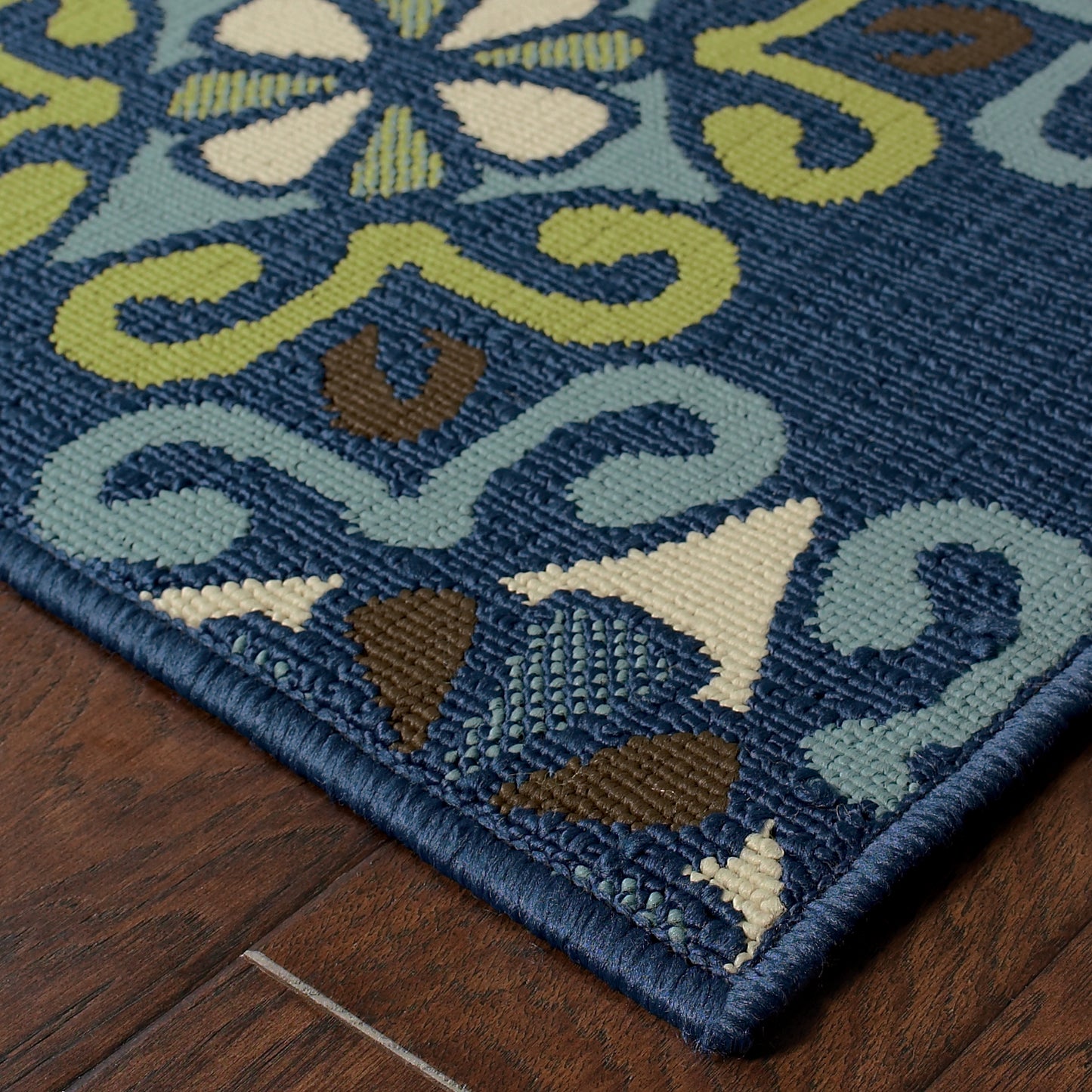 Caspian Blue Green Casual Floral Indoor/Outdoor Rug