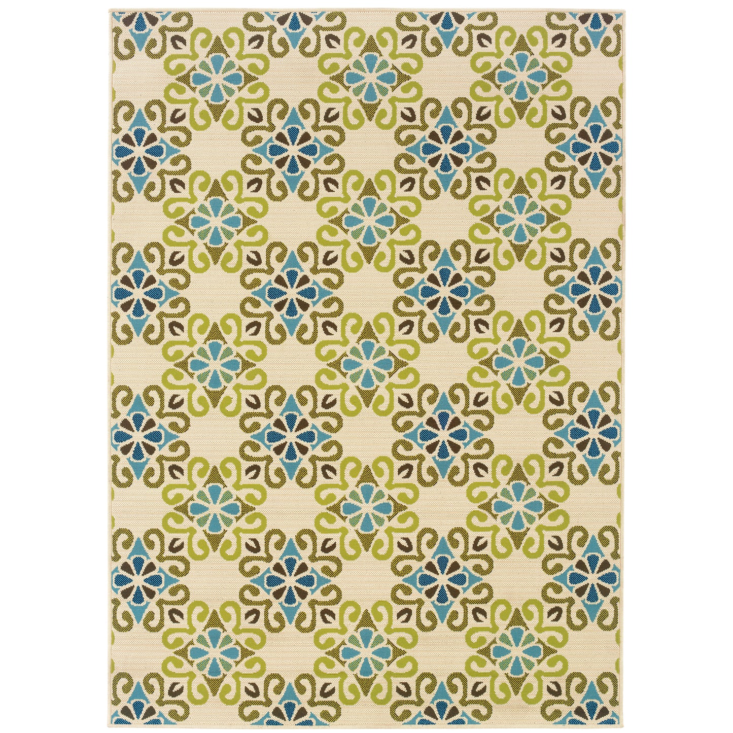 Caspian Ivory Blue Casual Floral Indoor/Outdoor Rug