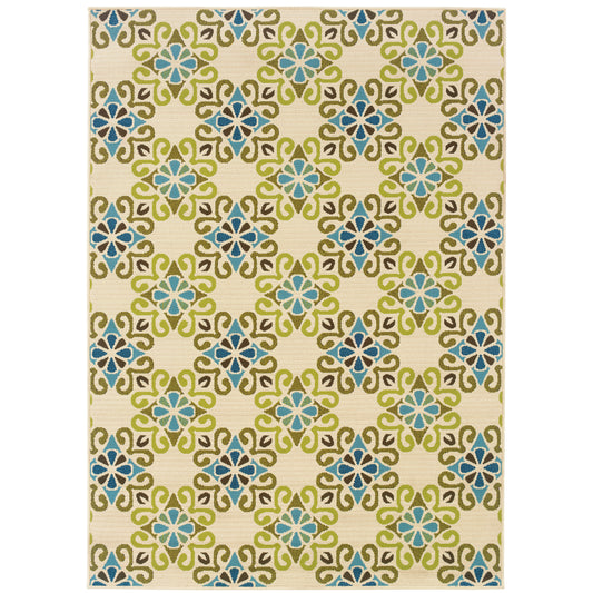 Caspian Ivory Blue Casual Floral Indoor/Outdoor Rug