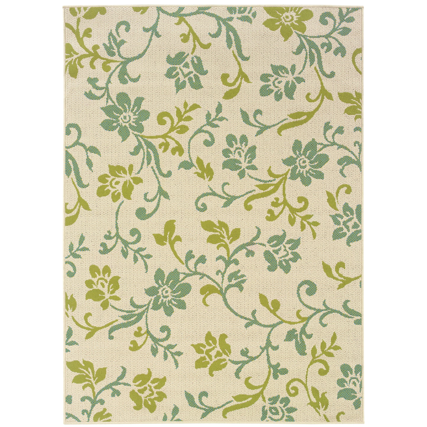 Caspian Ivory Green Transitional Floral Indoor/Outdoor Rug