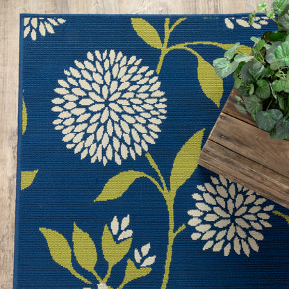 Caspian Blue Green Transitional Floral Indoor/Outdoor Rug