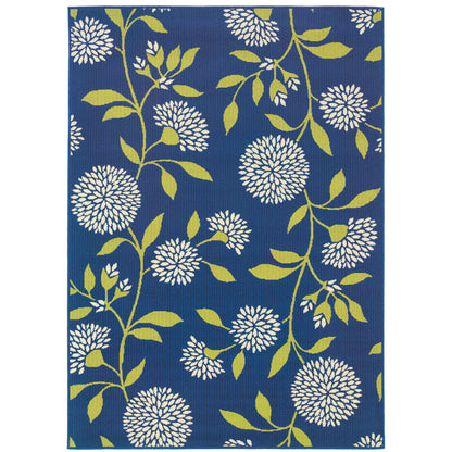 Caspian Blue Green Transitional Floral Indoor/Outdoor Rug