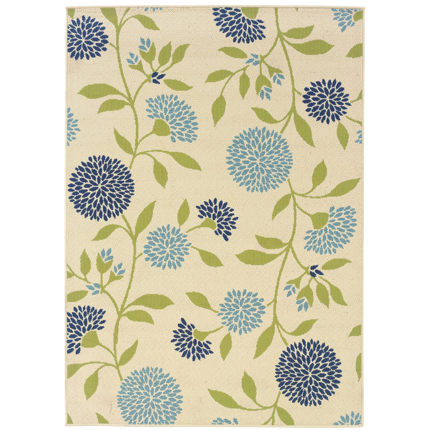 Caspian Ivory Green Transitional Floral Indoor/Outdoor Rug