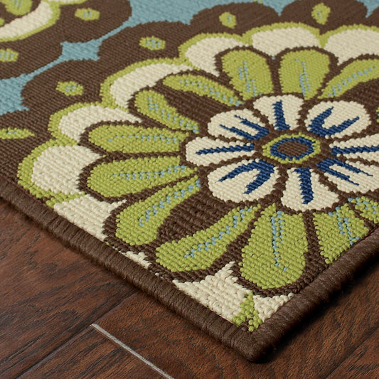 Caspian Blue Brown Transitional Floral Indoor/Outdoor Rug