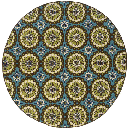 Caspian Blue Brown Transitional Floral Indoor/Outdoor Rug