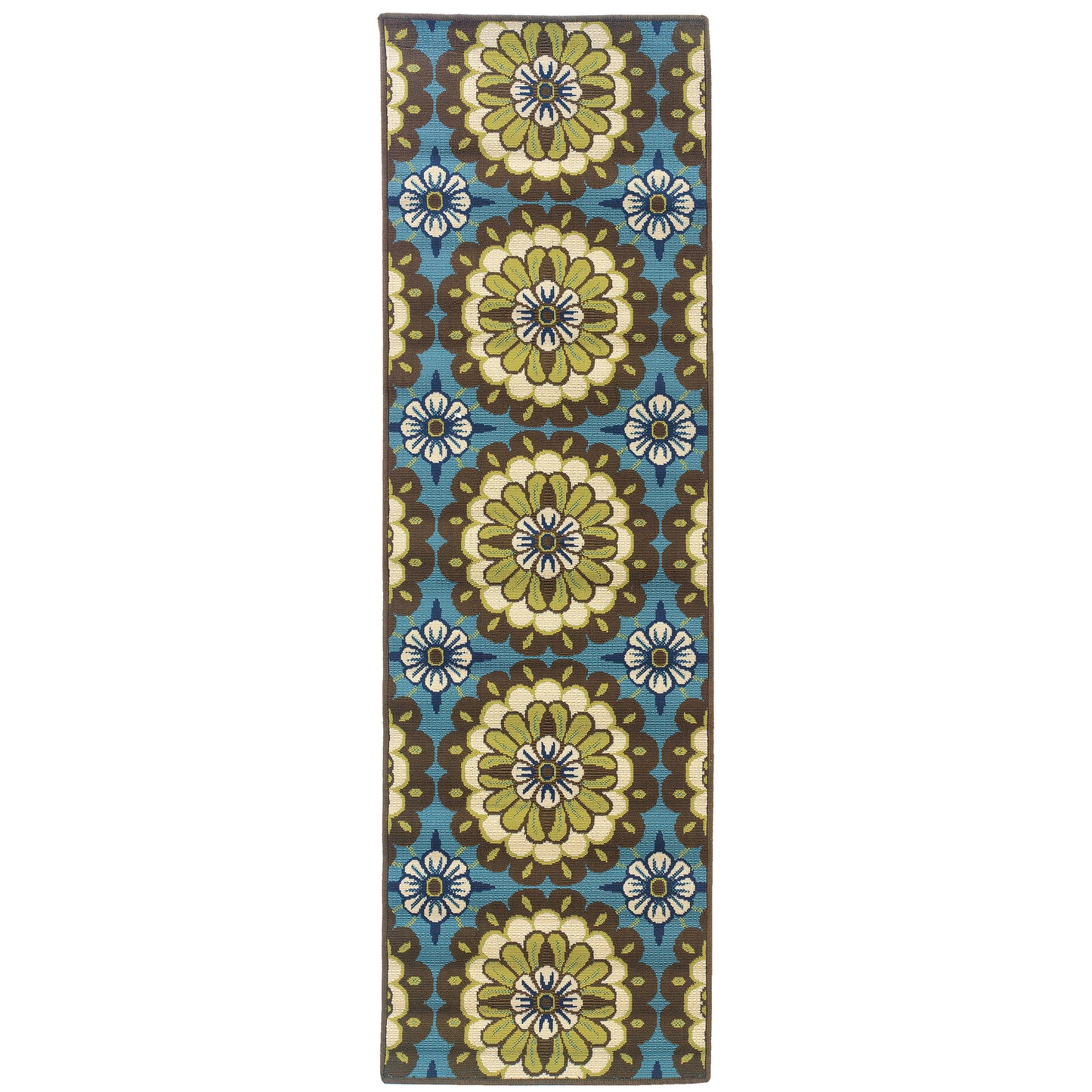 Caspian Blue Brown Transitional Floral Indoor/Outdoor Rug