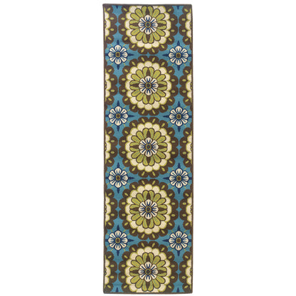 Caspian Blue Brown Transitional Floral Indoor/Outdoor Rug