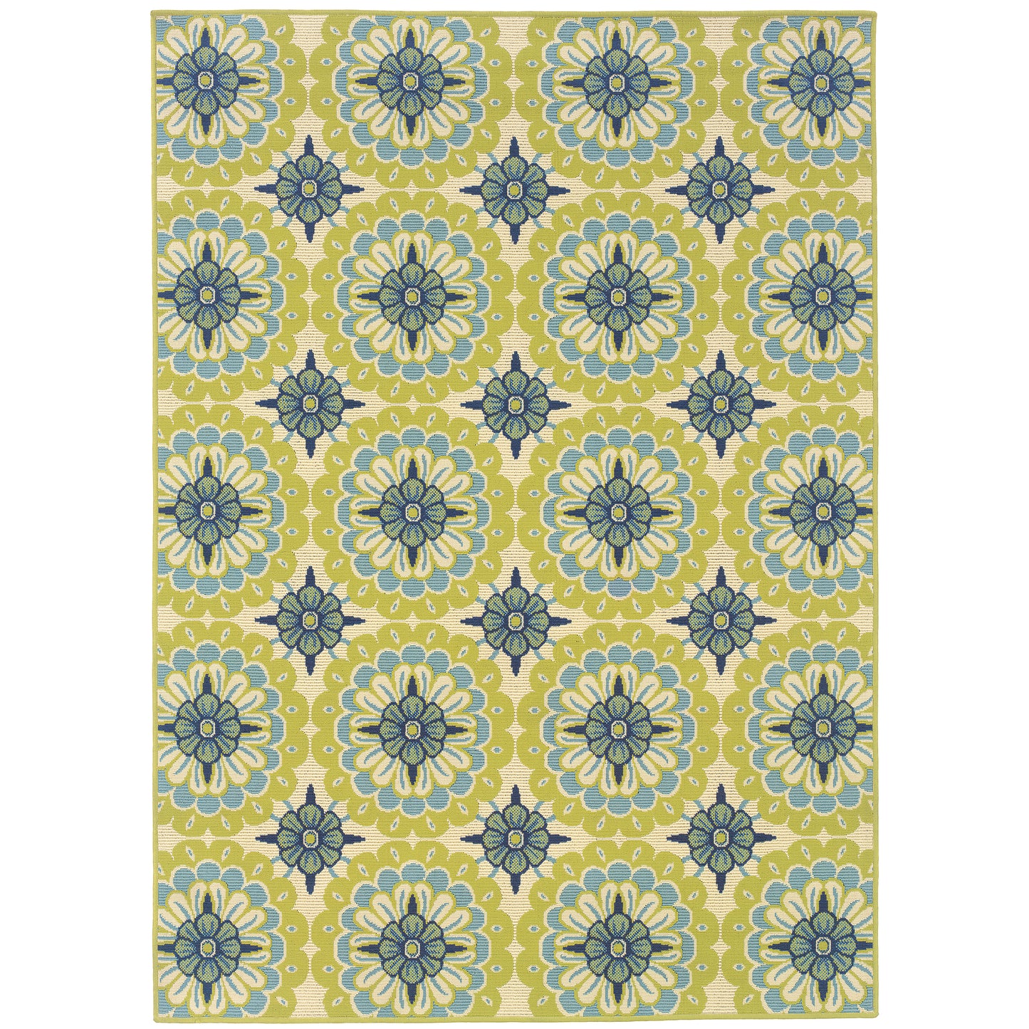 Caspian Green Ivory Transitional Floral Indoor/Outdoor Rug