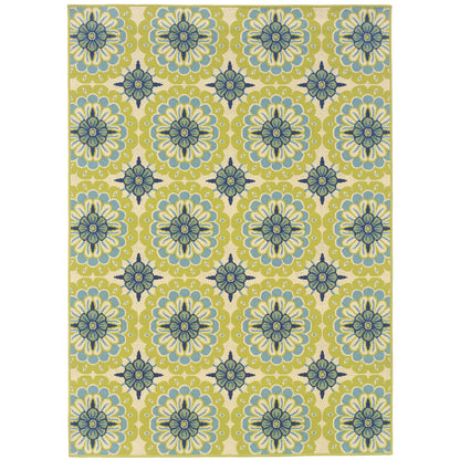 Caspian Green Ivory Transitional Floral Indoor/Outdoor Rug