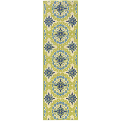 Caspian Green Ivory Transitional Floral Indoor/Outdoor Rug