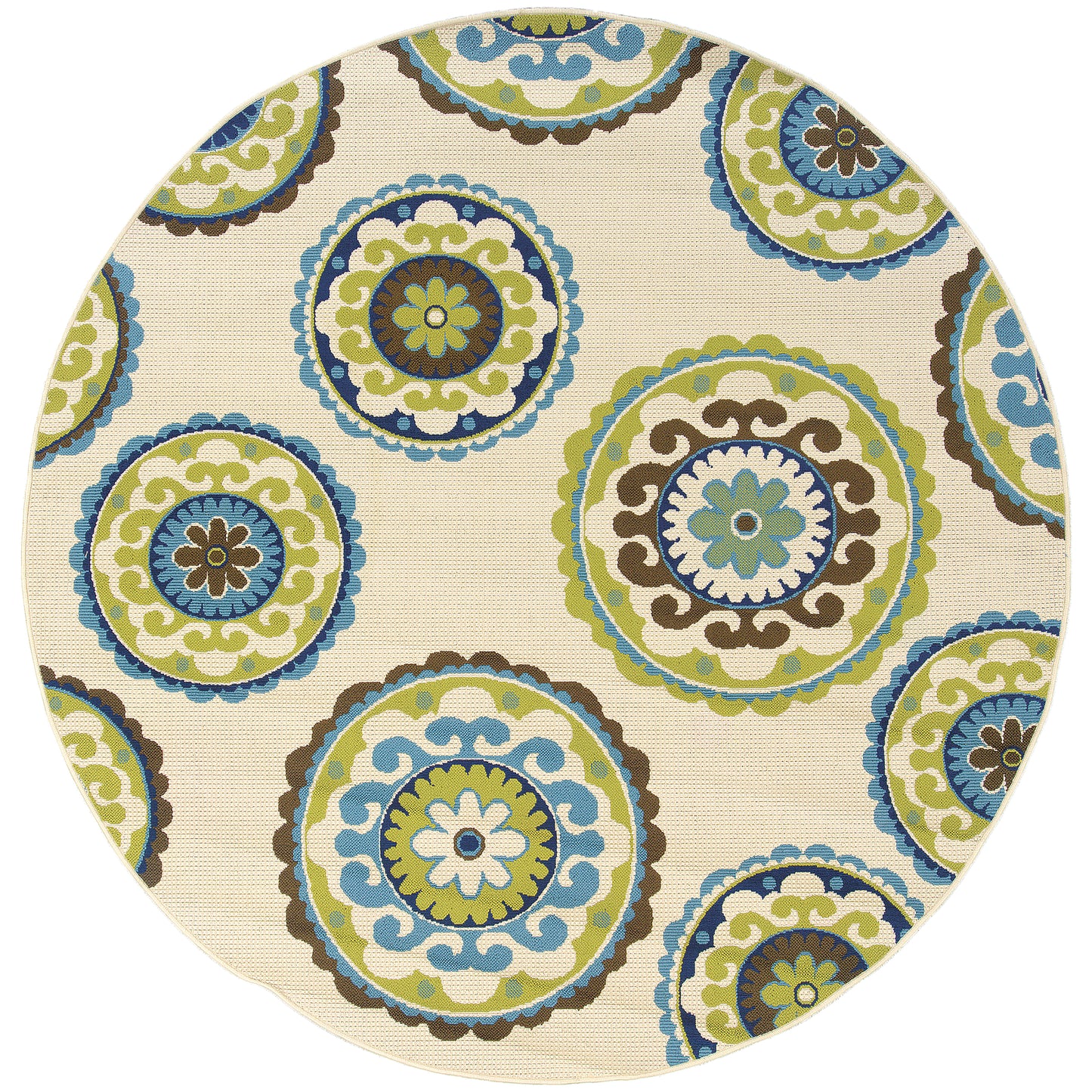 Caspian Ivory Green Bohemian Medallion Indoor/Outdoor Rug