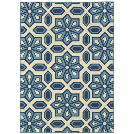 Caspian Ivory Blue Global Geometric Indoor/Outdoor Rug