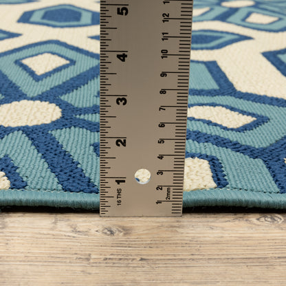 Caspian Ivory Blue Global Geometric Indoor/Outdoor Rug