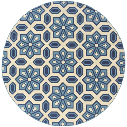 Caspian Ivory Blue Global Geometric Indoor/Outdoor Rug