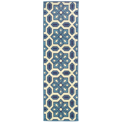 Caspian Ivory Blue Global Geometric Indoor/Outdoor Rug