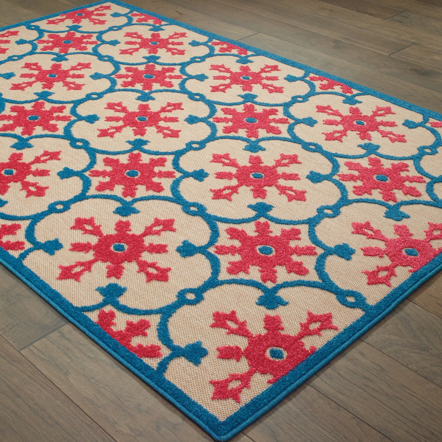 Cayman Pink Blue Transitional Floral Indoor/Outdoor Rug