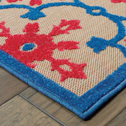 Cayman Pink Blue Transitional Floral Indoor/Outdoor Rug