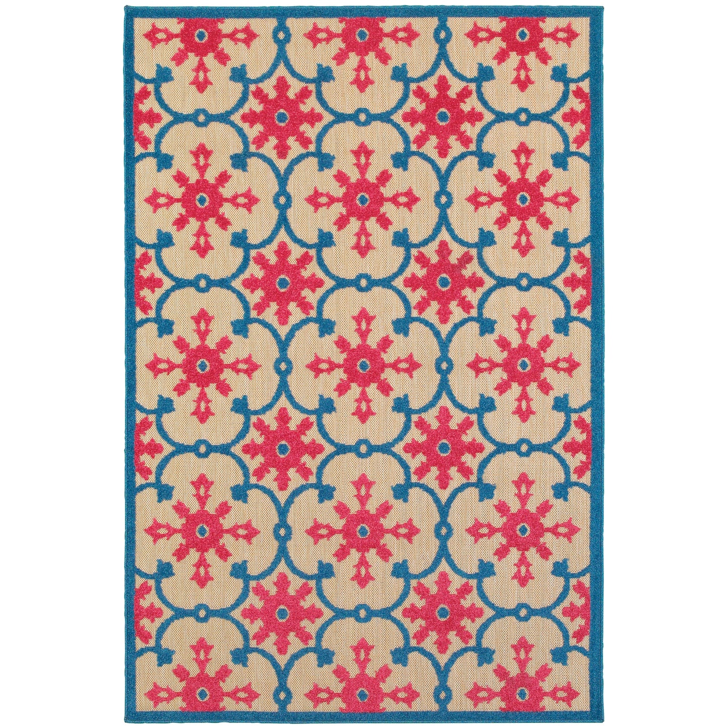 Cayman Pink Blue Transitional Floral Indoor/Outdoor Rug