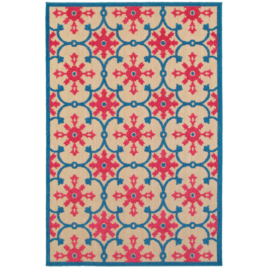 Cayman Pink Blue Transitional Floral Indoor/Outdoor Rug