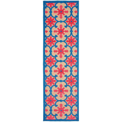 Cayman Pink Blue Transitional Floral Indoor/Outdoor Rug