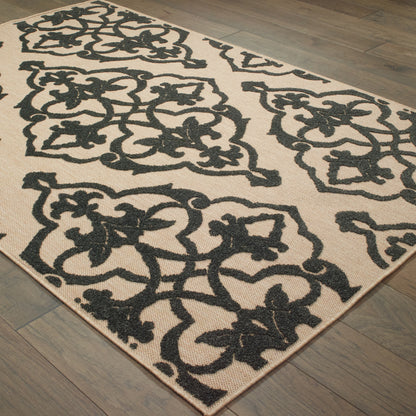 Cayman Sand Charcoal Transitional Floral Indoor/Outdoor Rug