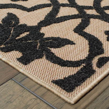 Cayman Sand Charcoal Transitional Floral Indoor/Outdoor Rug