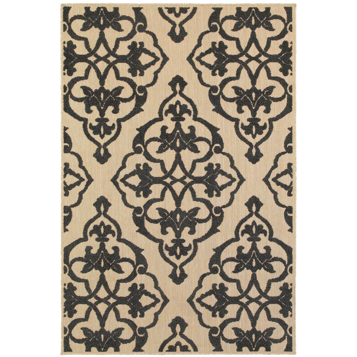 Cayman Sand Charcoal Transitional Floral Indoor/Outdoor Rug