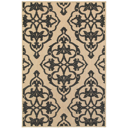 Cayman Sand Charcoal Transitional Floral Indoor/Outdoor Rug