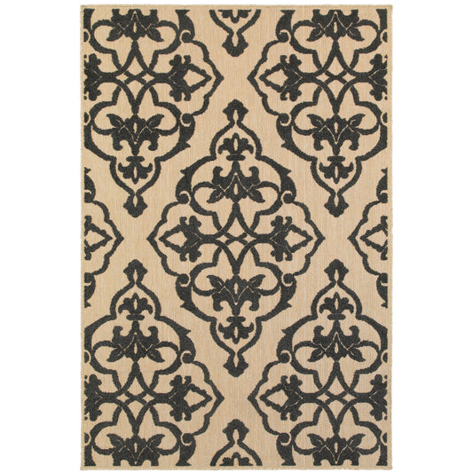 Cayman Sand Charcoal Transitional Floral Indoor/Outdoor Rug