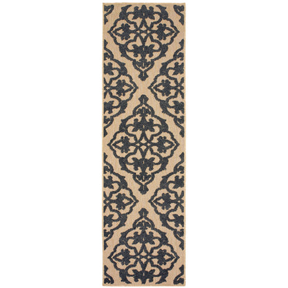 Cayman Sand Charcoal Transitional Floral Indoor/Outdoor Rug