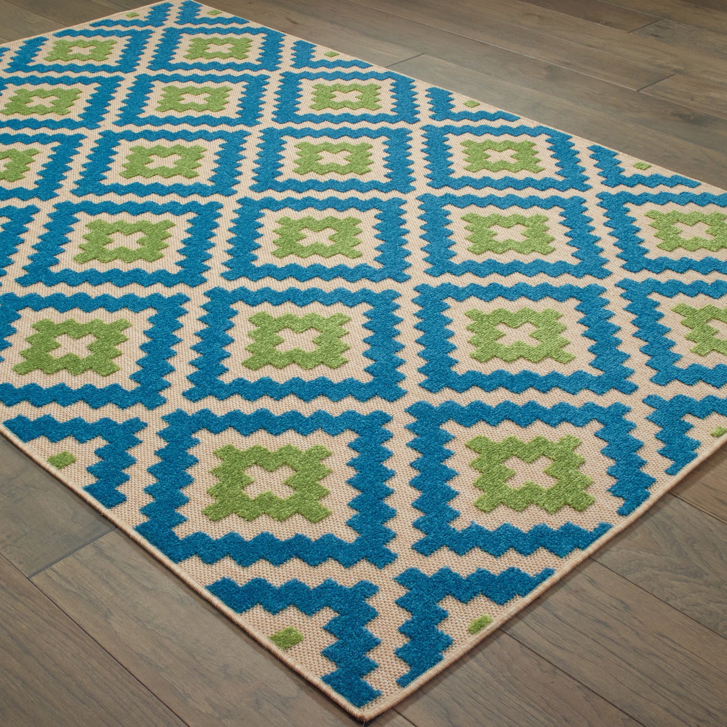 Cayman Blue Green Moroccan Geometric Indoor/Outdoor Rug