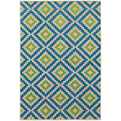 Cayman Blue Green Moroccan Geometric Indoor/Outdoor Rug