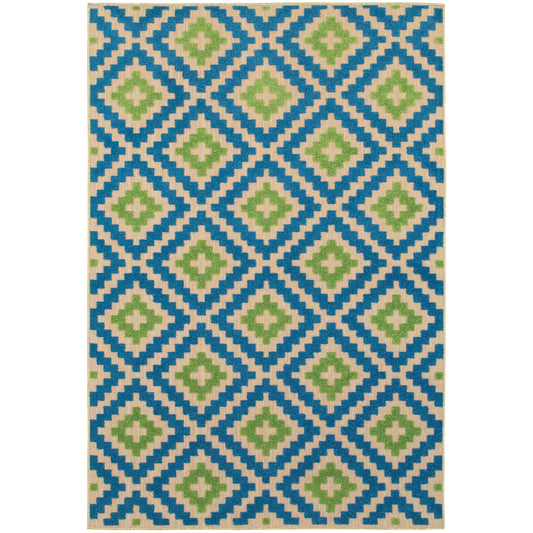 Cayman Blue Green Moroccan Geometric Indoor/Outdoor Rug