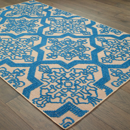 Cayman Sand Blue Bohemian Geometric Indoor/Outdoor Rug