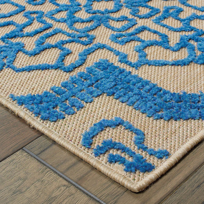 Cayman Sand Blue Bohemian Geometric Indoor/Outdoor Rug