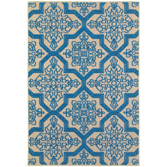 Cayman Sand Blue Bohemian Geometric Indoor/Outdoor Rug