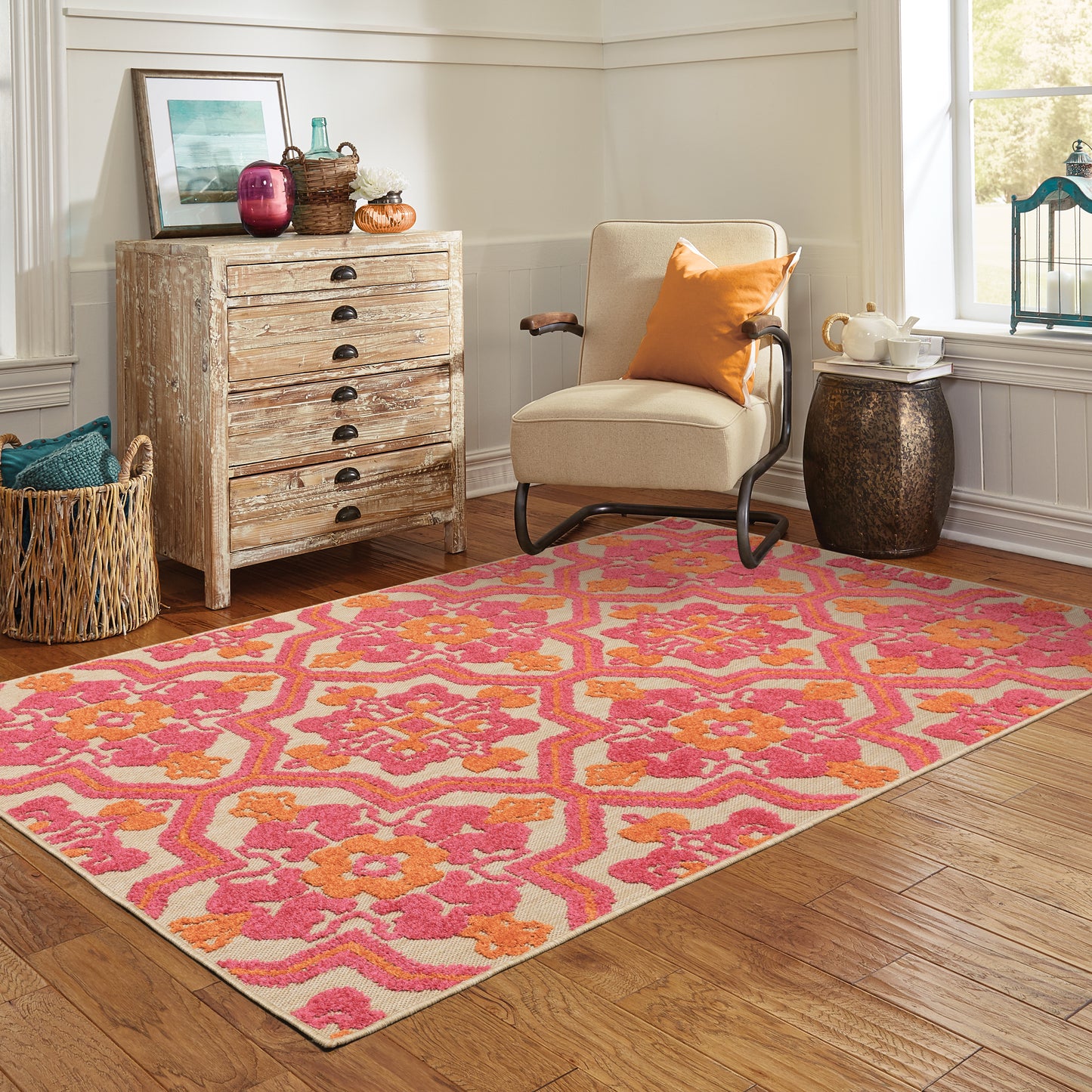 Cayman Sand Pink Bohemian Geometric Indoor/Outdoor Rug