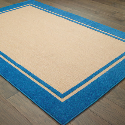 Cayman Sand Blue Classic Border Indoor/Outdoor Rug