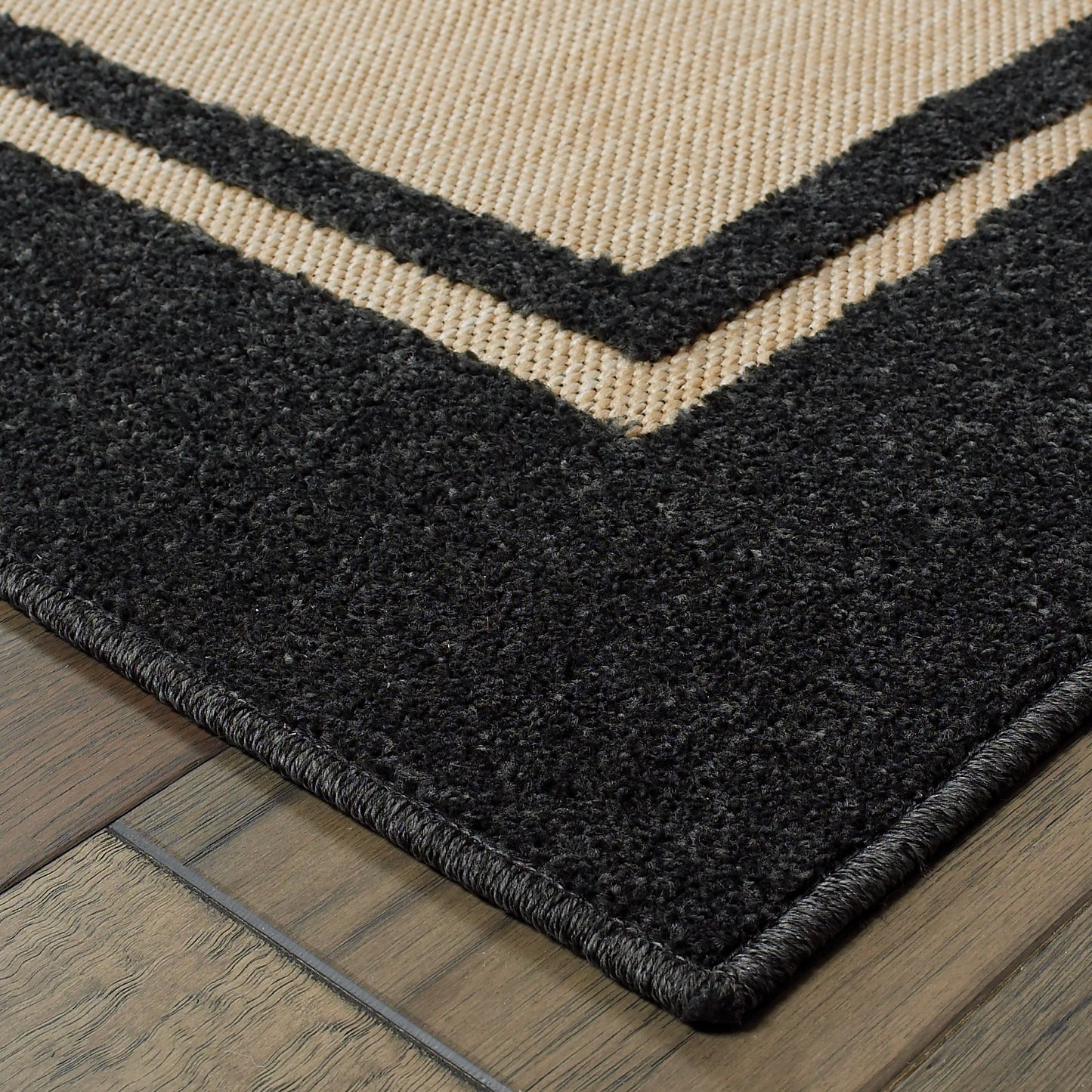 Cayman Sand Charcoal Classic Border Indoor/Outdoor Rug