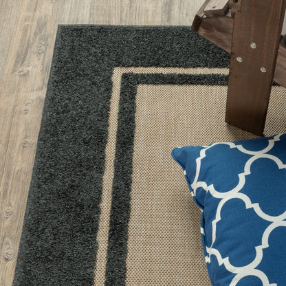 Cayman Sand Charcoal Classic Border Indoor/Outdoor Rug