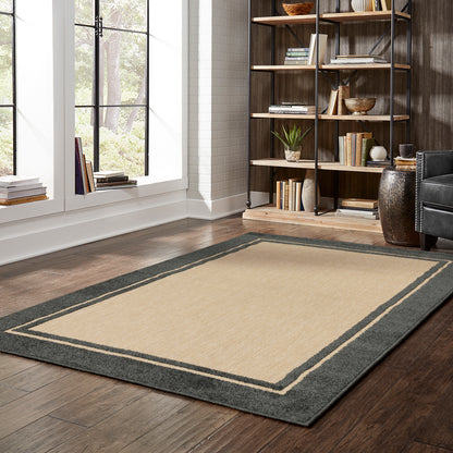 Cayman Sand Charcoal Classic Border Indoor/Outdoor Rug