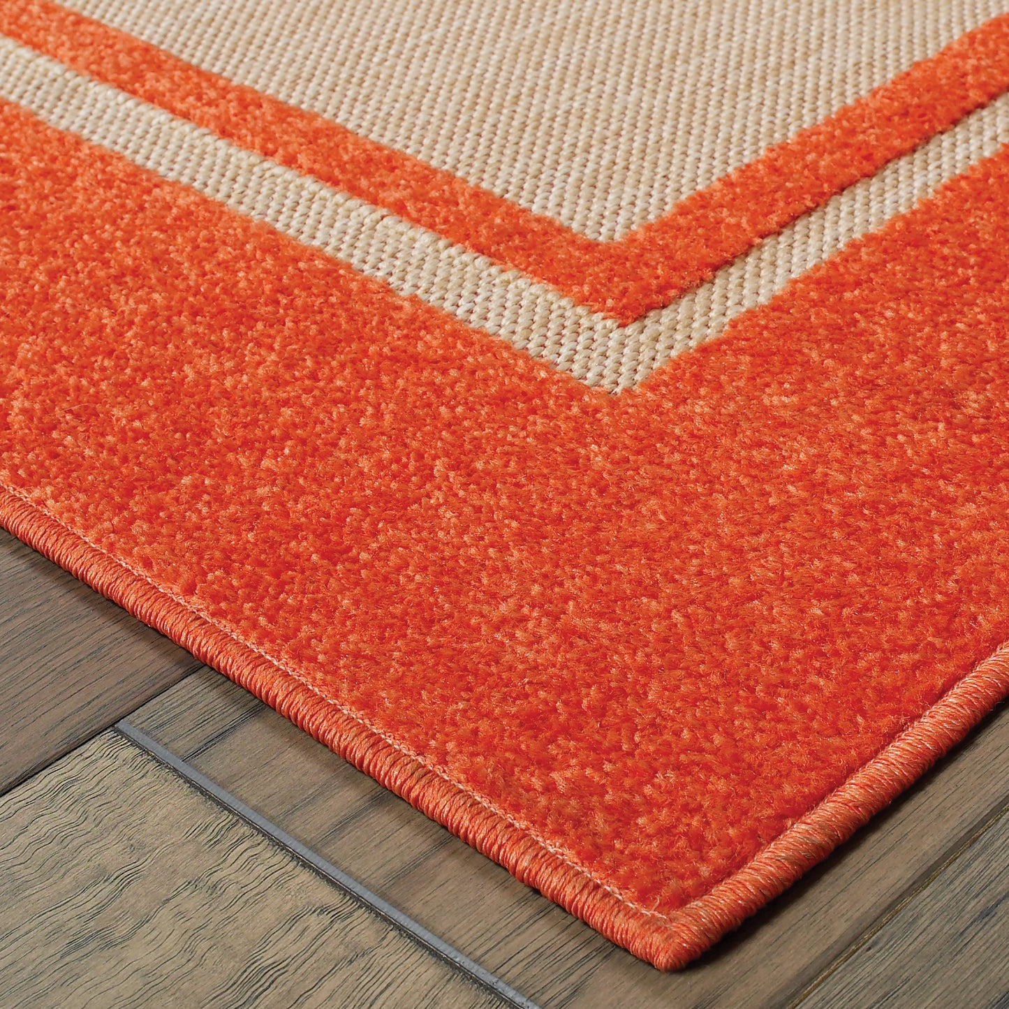 Cayman Sand Orange Classic Border Indoor/Outdoor Rug