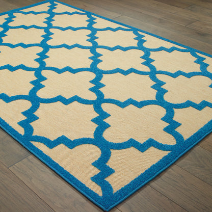 Cayman Sand Blue Moroccan Geometric Indoor/Outdoor Rug