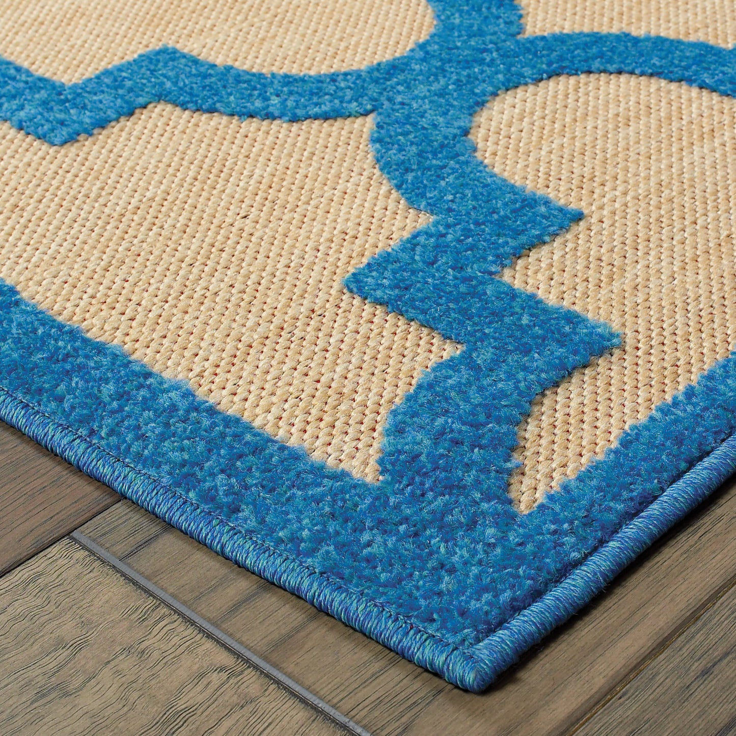 Cayman Sand Blue Moroccan Geometric Indoor/Outdoor Rug