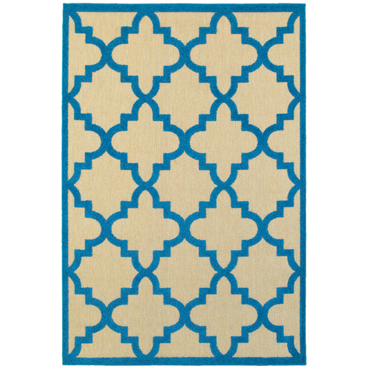 Cayman Sand Blue Moroccan Geometric Indoor/Outdoor Rug