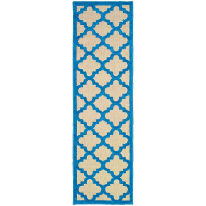 Cayman Sand Blue Moroccan Geometric Indoor/Outdoor Rug